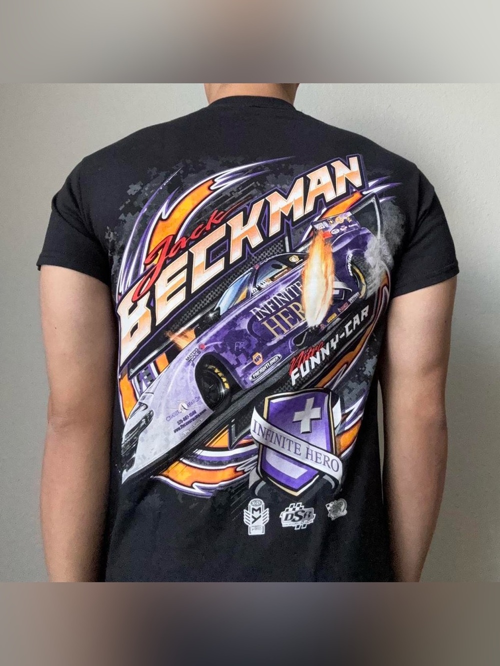 Vintage 2000s Jack Beckman Racing Graphics Black Tee Shirt